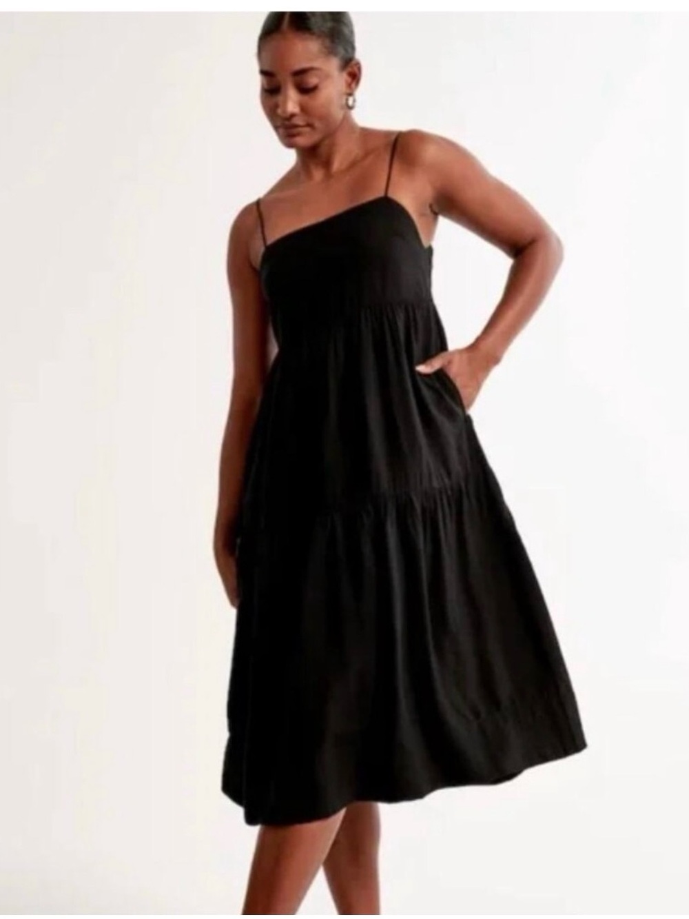 Abercrombie Black Spaghetti-Strap Tiered Midi Dress - Women